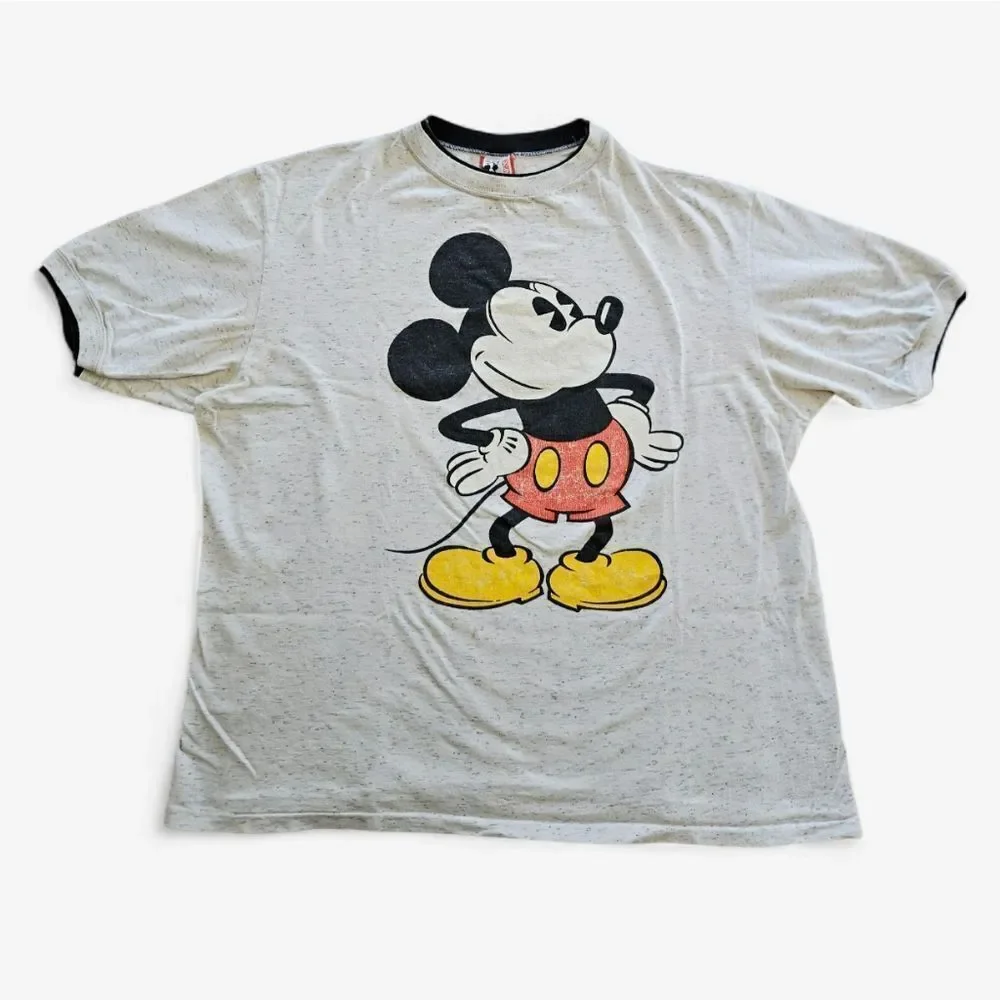Vintage Disney Mickey Mouse Classic Short Sleeve Ringer Graphic Tee T-Shirt OS